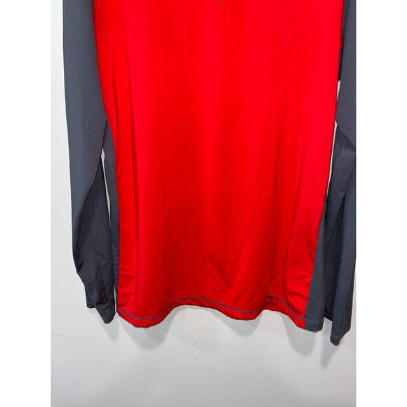 Columbia Mens Long‎ Sleeve Quarter Zip Shirt Pullover Omni Wick Large Red Grey - Picture 4 of 7